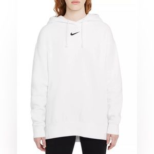 NIKE WOMENS OVERSIZED WHITE BLACK CENTER SWOOSH LOGO HOODIE SWEATSHIRT NWT LARGE